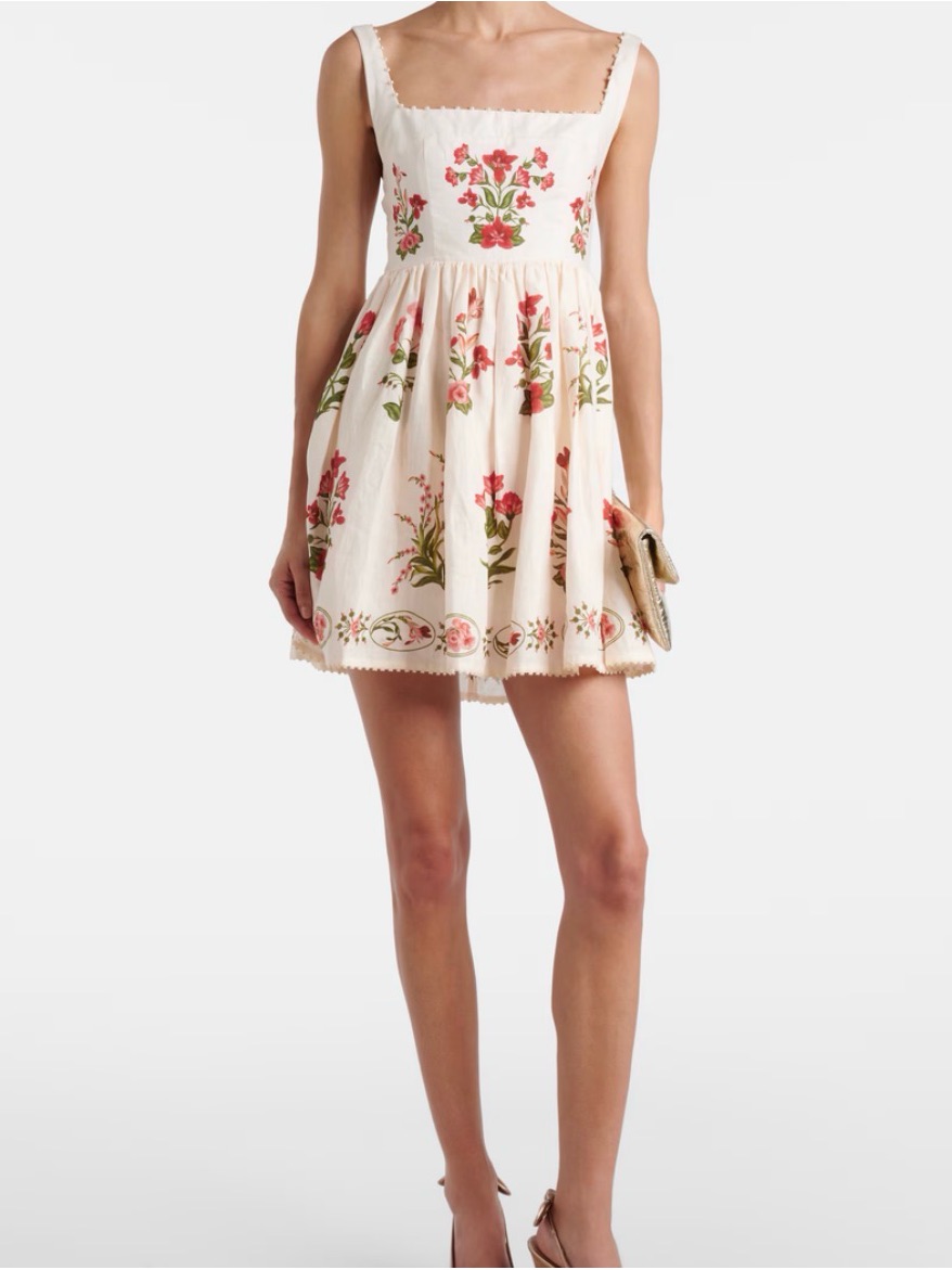 Agua By Agua Bendita Cream Mini Dress With Red & Green Floral Print